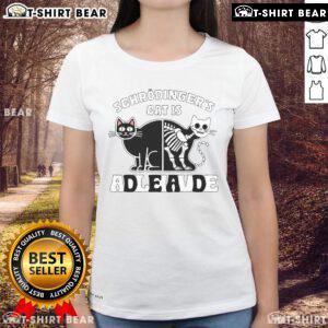 Top Schrodinger's Cat Dead and Alive Quantum Physics Ladies Tee featuring playful cat design for science enthusiasts.