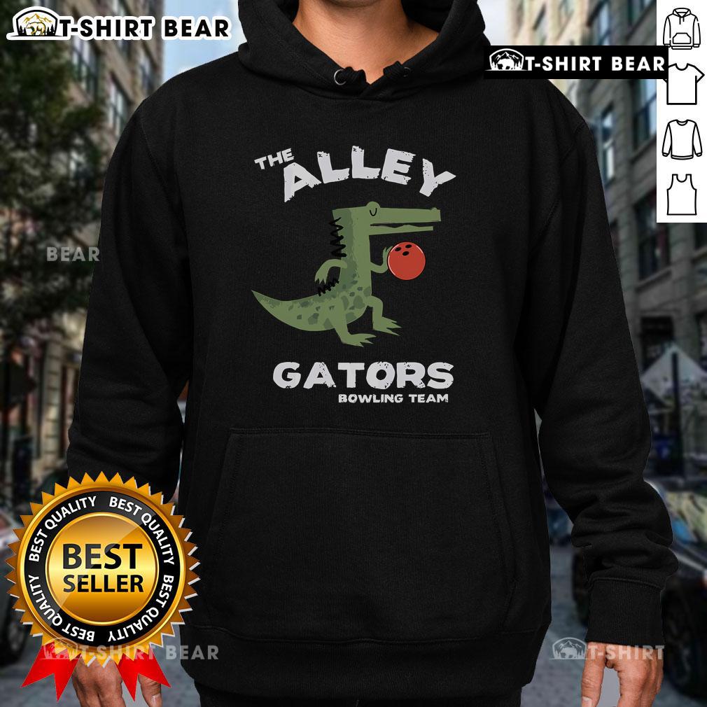 Top The Alley Gators Bowling Team Hoodie featuring a vibrant design, perfect for team spirit and bowling enthusiasts.