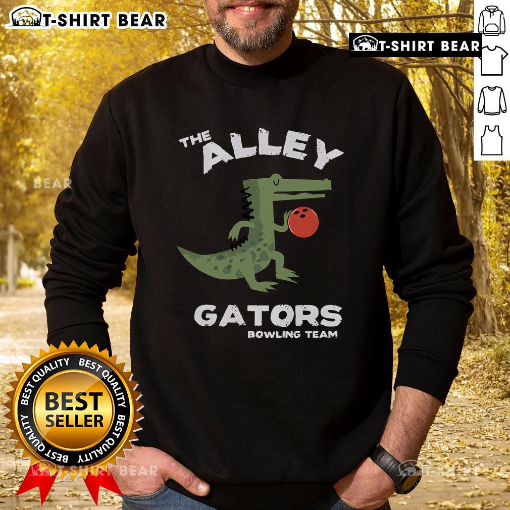 Top The Alley Gators bowling team sweatshirt featuring vibrant colors and team logo, perfect for bowling enthusiasts.