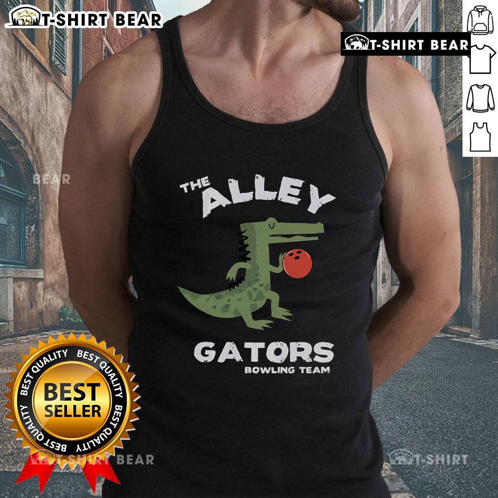 Top The Alley Gators Bowling Team Tank Top featuring vibrant graphics and sporty design for bowling enthusiasts.