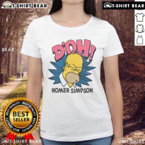 Alt Text: Top The Simpsons Homer Simpson Doh Ladies Tee featuring a fun graphic of Homer Simpson with his classic catchphrase.