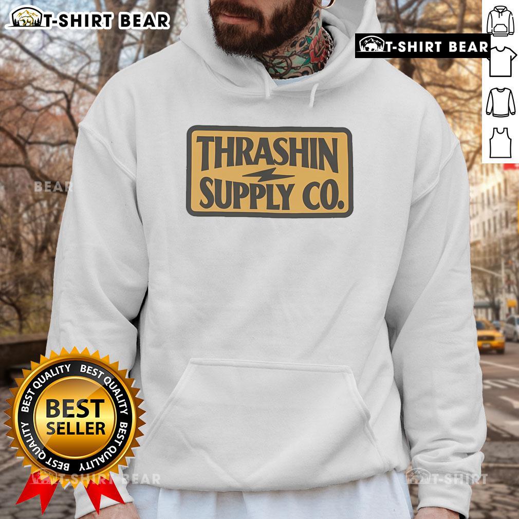 Top Thrashin Supply Stamp Hoodie featuring a bold logo design on a stylish black background for trendy streetwear.