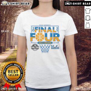 Top UCLA Bruins Final Four 2025 Women's Basketball Net White Ladies Tee featuring team logo and stylish design.