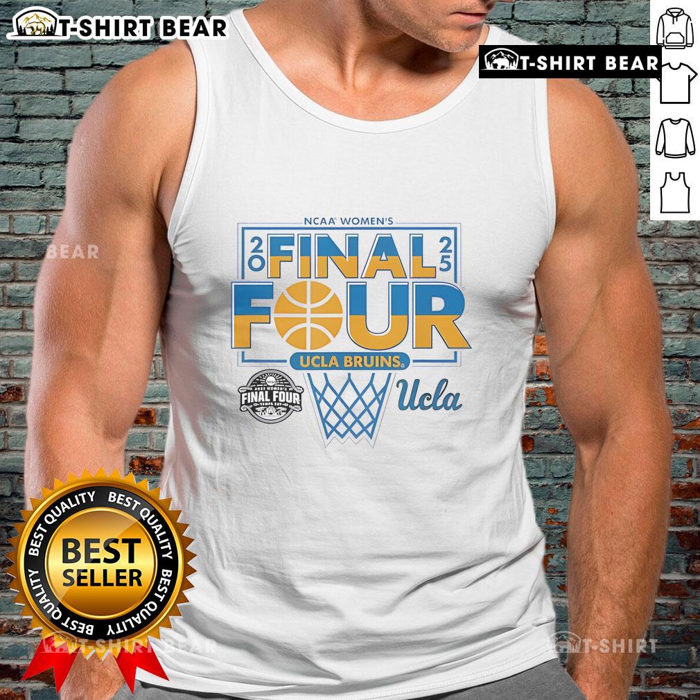 Alt Text: Top UCLA Bruins Final Four 2025 women's basketball net white tank top showcasing team pride and style.