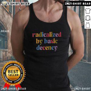 Vibrant vintage-inspired tank top featuring 'Radicalized by Basic Decency' design, perfect for artistic fashion lovers.