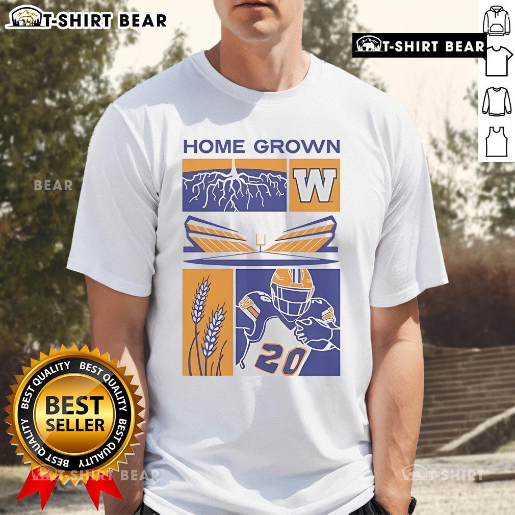 Top Winnipeg Blue Bombers Football Home Grown T-Shirt showcasing team colors and logo, perfect for fans and game day attire.