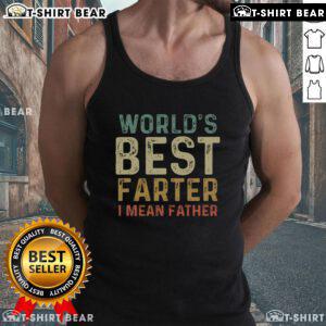 Funny tank top design featuring 'World's Best Farter, I Mean Father' text, perfect for humorous gifts and casual wear.