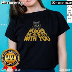 Funny May The Purrs Be Always With You Star Wars Darth Vader Cat Ladies Tee featuring a playful cat in a Vader costume.