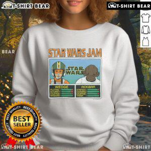 Alt Text: Good Star Wars Jam Wedge and Ackbar sweatshirt featuring iconic characters on a cozy black design.