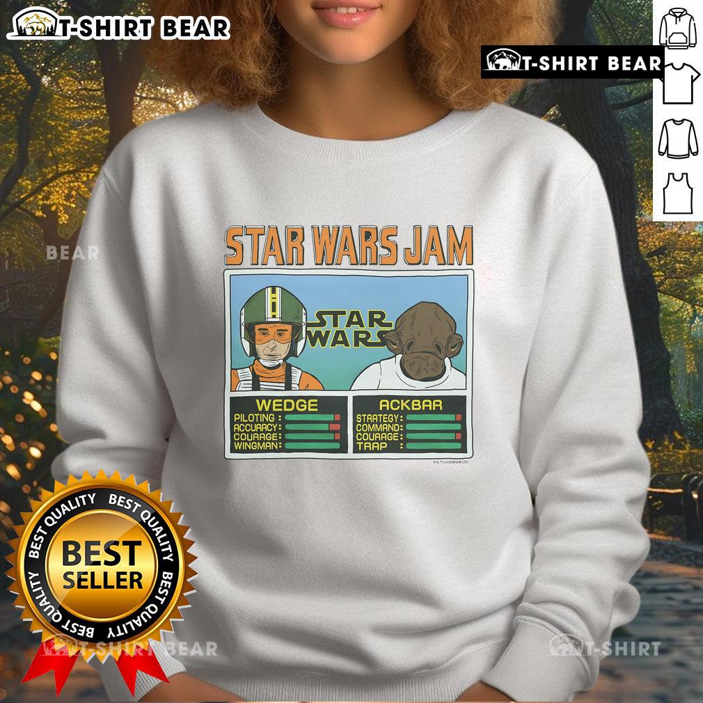 Alt Text: Good Star Wars Jam Wedge and Ackbar sweatshirt featuring iconic characters on a cozy black design.