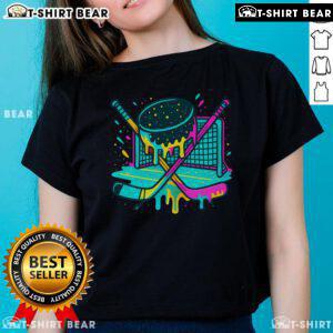 Nice Hockey Ice Cream Drip Ladies Tee featuring a colorful ice cream design on a stylish women's t-shirt.