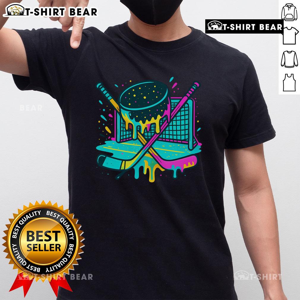 Nice Hockey Ice Cream Drip T-Shirt featuring a fun ice cream graphic for hockey enthusiasts, perfect for casual wear.