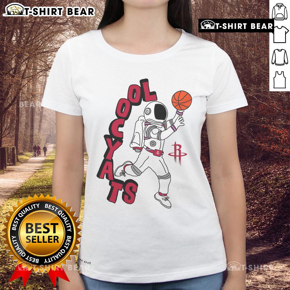 Alt Text: Stylish Houston Rockets NBA X Staycool mascot tee for ladies, showcasing team spirit and comfort at the stadium.