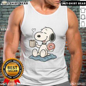 Nice Peanuts donut coffee Snoopy tank top featuring colorful graphics perfect for casual summer wear.