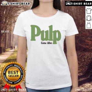 Ecru ladies tee featuring 'Nice Pulp Come Alive' design, perfect for casual wear and stylish outfits.