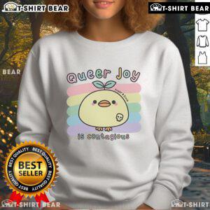 Colorful Nice Queer Joy Is Contagious Sugar And Sloth Sweatshirt featuring vibrant design, perfect for celebrating LGBTQ+ pride.