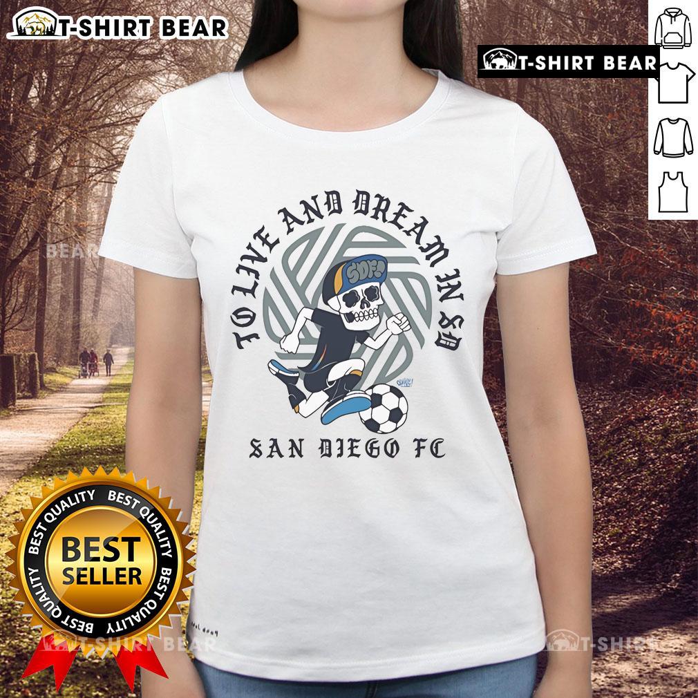 Nice San Diego FC 'To Live and Dream in SD' ladies tee featuring a stylish design and vibrant colors, perfect for fans.