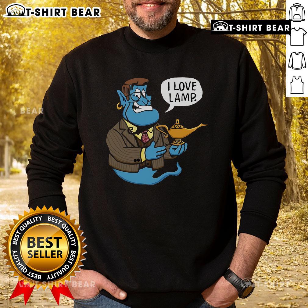 Cozy Official Anchor Genie 'I Love Lamp' Sweatshirt featuring a fun design, perfect for casual wear and lamp lovers.