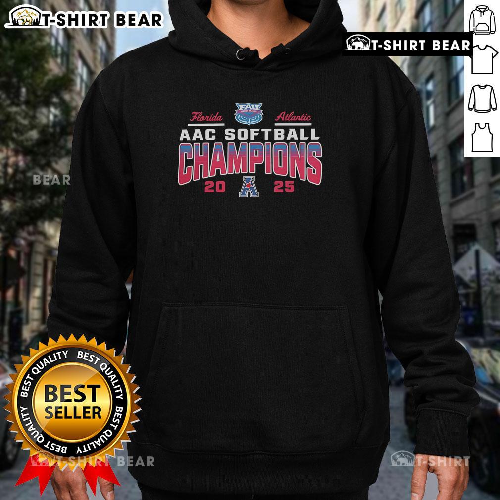 Florida Atlantic Owls Softball 2025 AAC Conference Tournament Champions Hoodie featuring team colors and logo.