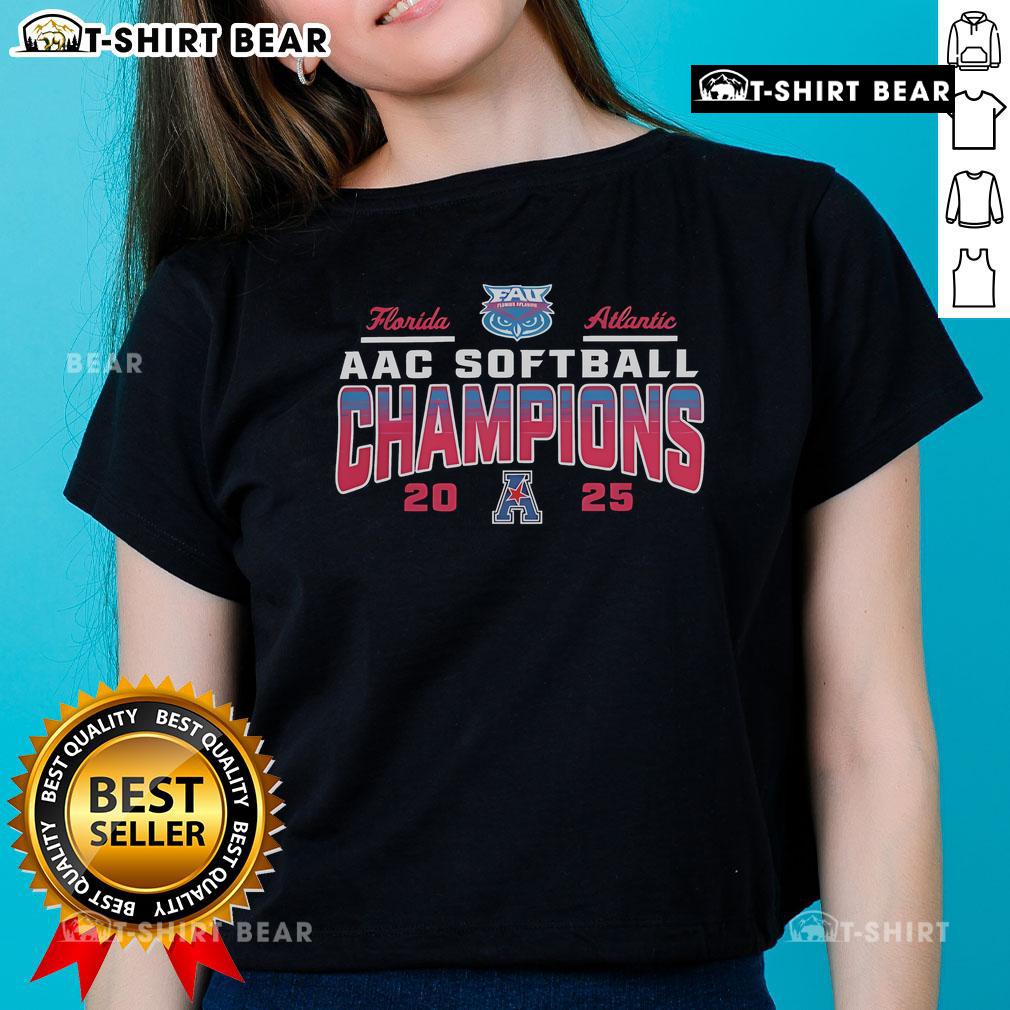 Alt Text: Official Florida Atlantic Owls Softball 2025 AAC Conference Tournament Champions Ladies Tee showcasing team pride.
