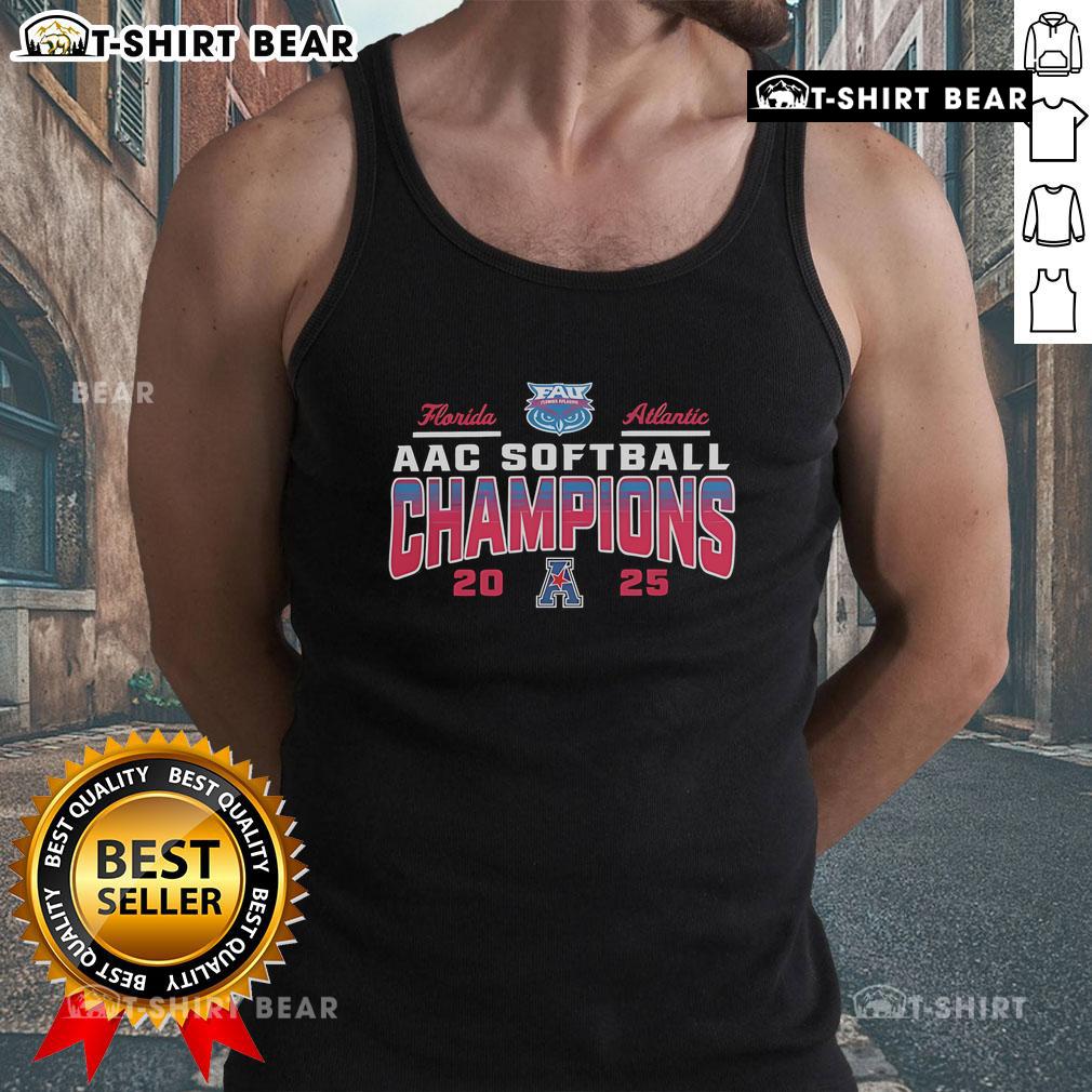 Florida Atlantic Owls Softball 2025 AAC Conference Tournament Champions tank top design featuring team logo and colors.