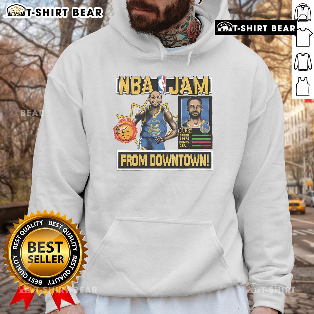 Official Golden State Warriors Stephen Curry Homage Royal NBA Jam Hoodie showcasing vibrant team colors and iconic design.