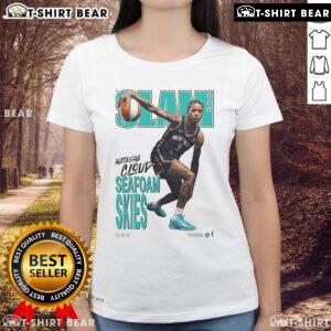 Official Natasha Cloud Slam Seafoam Skies Ladies Tee featuring vibrant colors and stylish design for sports fans.