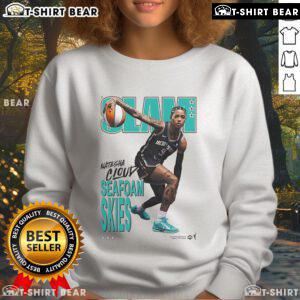 Official Natasha Cloud Slam Seafoam Skies Sweatshirt featuring vibrant color and stylish design for sports enthusiasts.