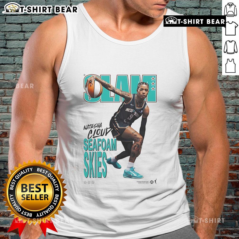 Alt Text: Official Natasha Cloud Slam Seafoam Skies Tank Top featuring a stylish design and vibrant seafoam color.