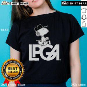 Official Peanuts X LPGA Snoopy Ladies Tee featuring a fun Snoopy design, perfect for golf enthusiasts and fans.