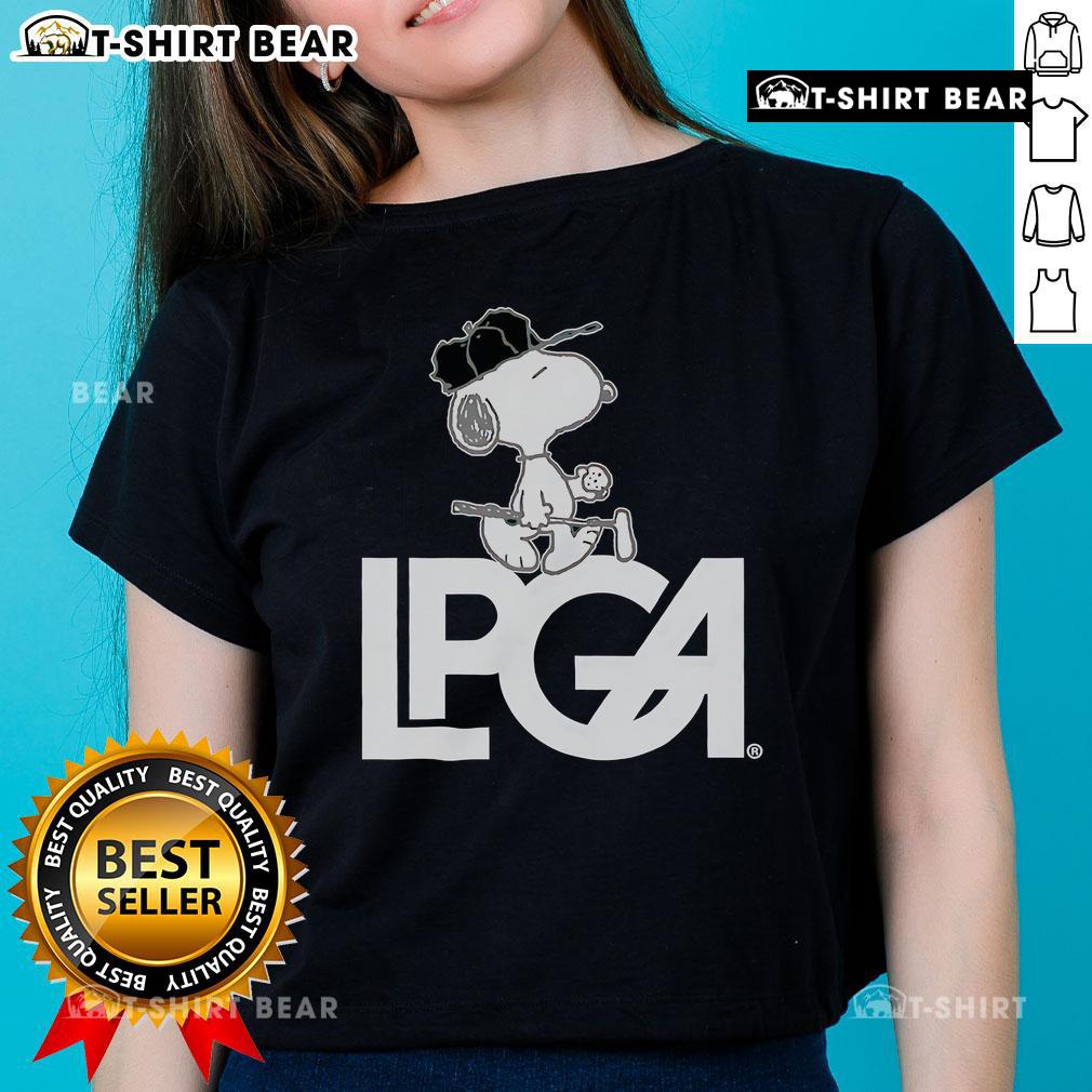 Official Peanuts X LPGA Snoopy Ladies Tee featuring a fun Snoopy design, perfect for golf enthusiasts and fans.