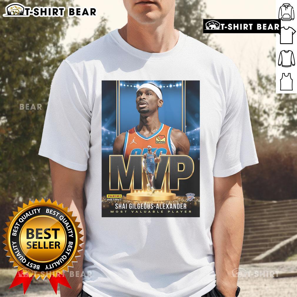 Official Shai Gilgeous-Alexander MVP T-Shirt for the 2024-2025 NBA Most Valuable Player, featuring bold graphics and team colors.