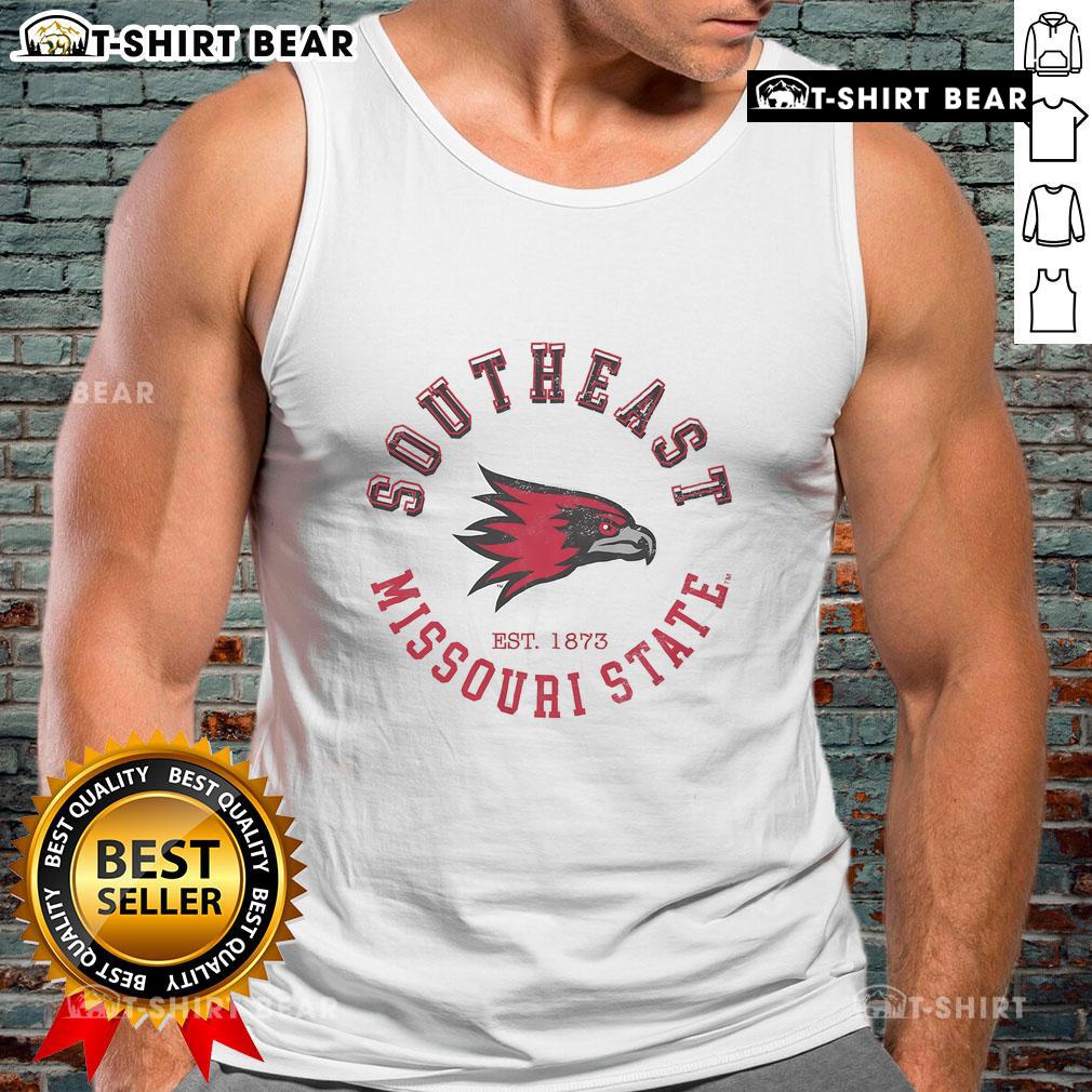 Vintage tank top featuring the official Southeast Missouri State Redhawks logo in a classic circle design.
