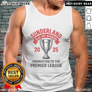 Official Sunderland Play-Off Winners 2025 tank top featuring team colors and logo, perfect for fans celebrating victory.