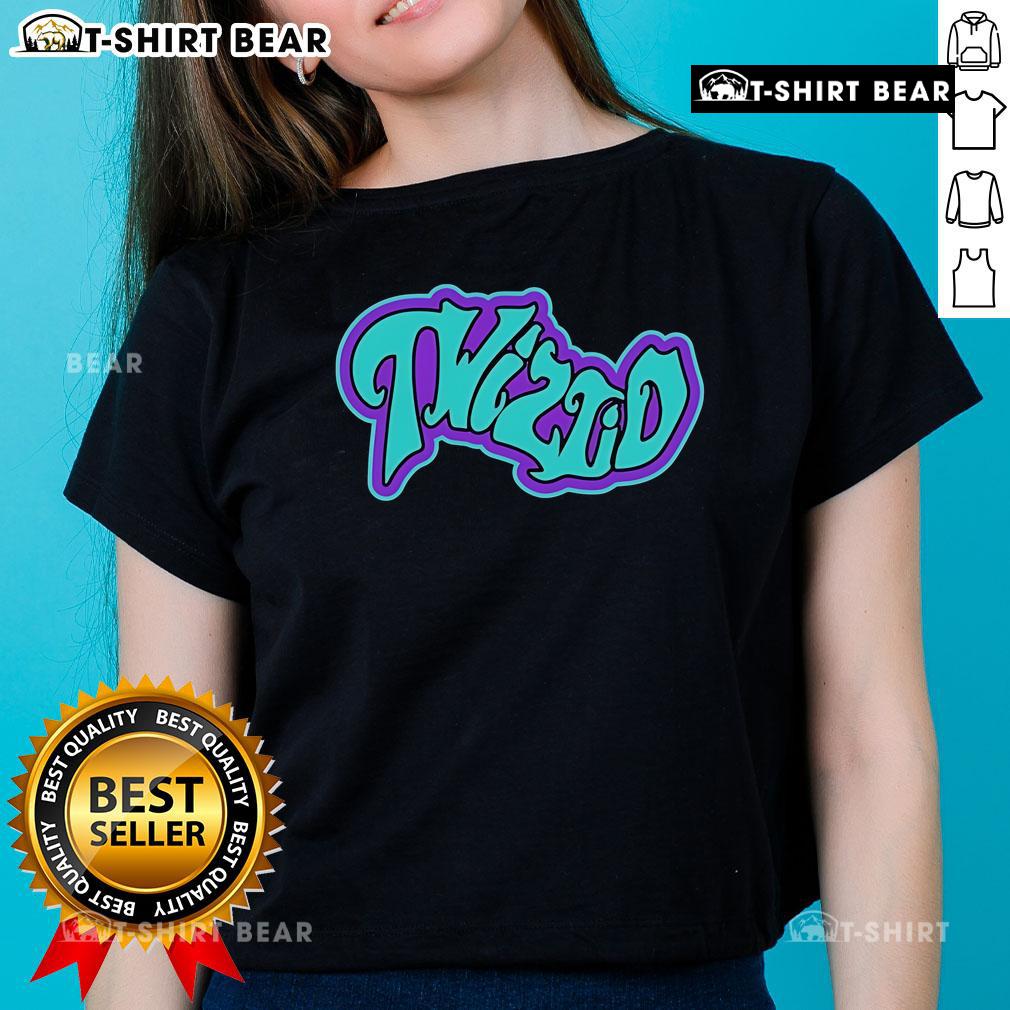 Alt Text: Official Twiztid Mostasteless 8-Bit Wavy Logo Ladies Tee featuring vibrant graphic design on a stylish women's shirt.