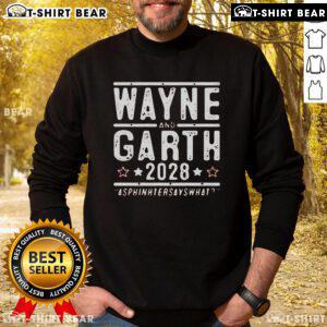 Official Wayne And Garth 2028 Asphinhtersayswhat Sweatshirt featuring iconic characters and vibrant graphics.