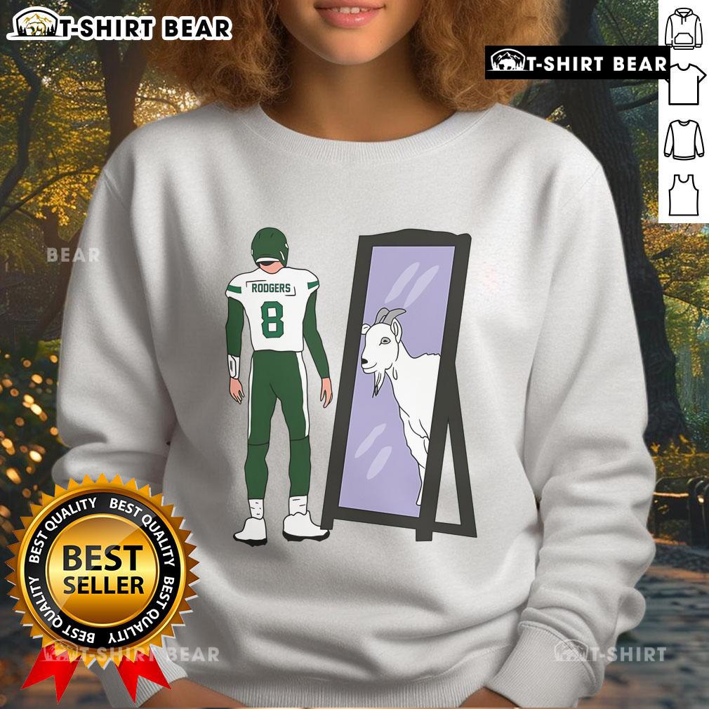 Premium Aaron Rodgers Mirror GOAT New York Jets sweatshirt featuring bold graphics and a stylish design.