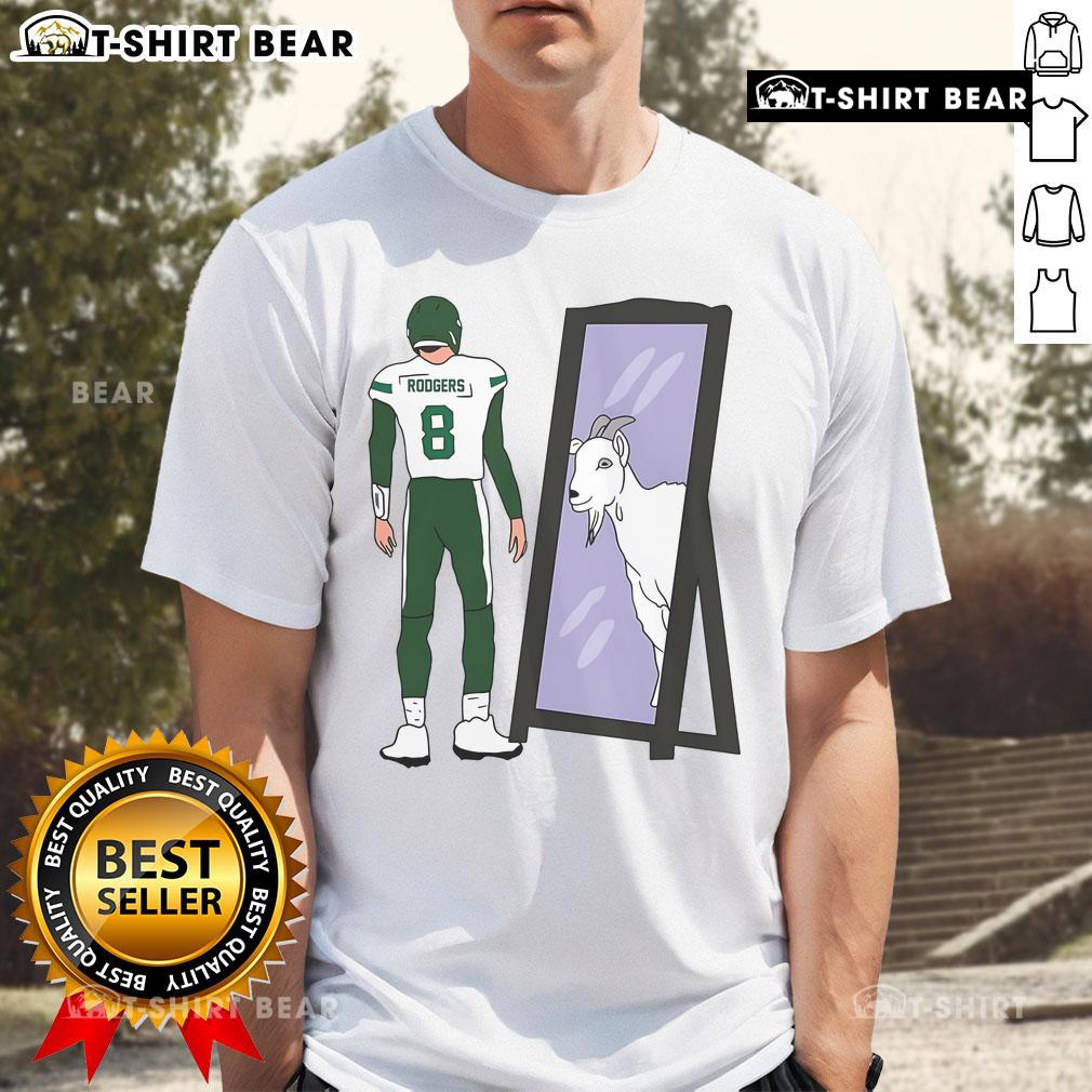 Premium Aaron Rodgers Mirror Goat New York Jets T-Shirt featuring bold graphics and a stylish design for fans.