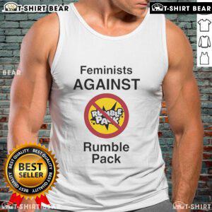 Premium Feminist Against Rumble Pack Tank Top displayed on a model, showcasing bold feminist message and stylish design.