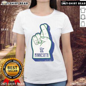 Premium Foam Finger Minnesota Ladies Tee showcasing vibrant team colors and stylish design for passionate fans.