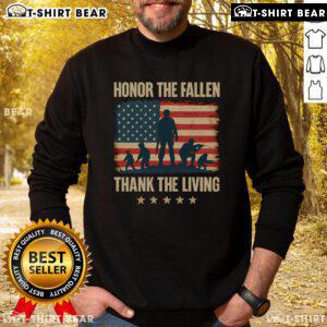 Premium Honor The Fallen Thank The Living America Flag Sweatshirt featuring a patriotic design and soft fabric.