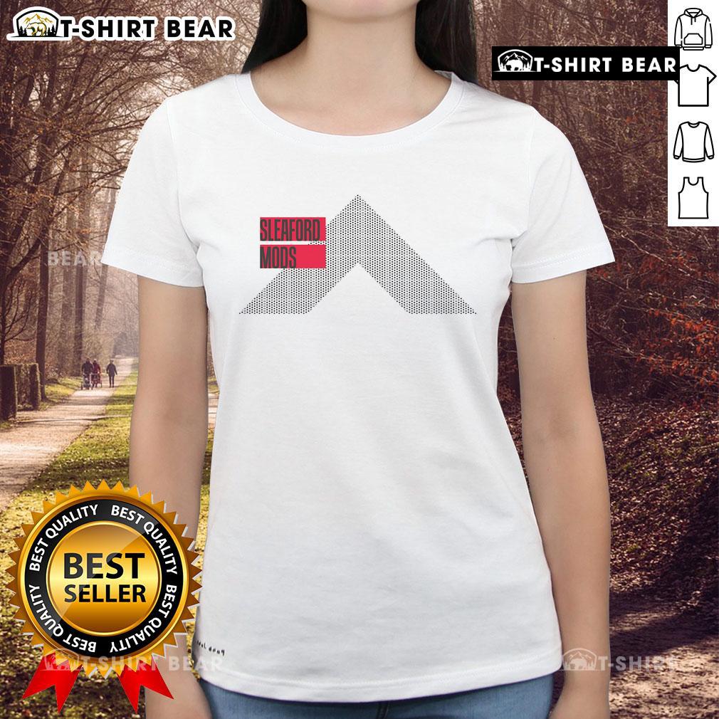 Alt Text: Premium Sleaford Mods X Shelter ladies tee featuring a stylish design, perfect for fans and casual wear.