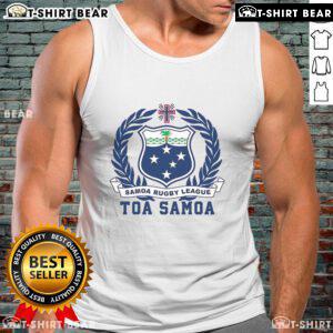 Premium Toa Samoa Rugby League tank top featuring vibrant colors and team logo, perfect for fans and athletes.