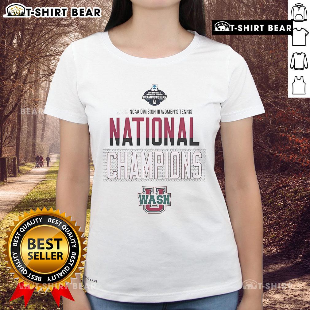 Premium WashU 2025 NCAA D3 Women's Tennis National Champions Ladies Tee showcasing team spirit and athletic pride.