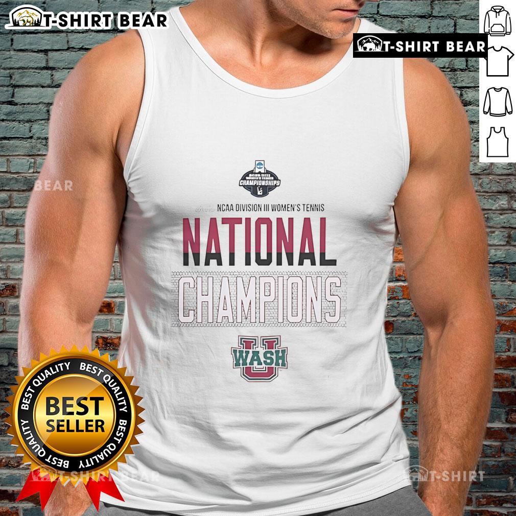 Premium WashU 2025 NCAA D3 Women's Tennis National Champions tank top featuring team colors and logo design.