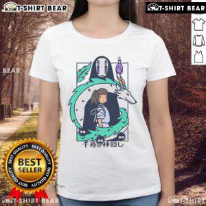 Pretty Ghibli Spirited Away Journey to Fantasy ladies tee featuring iconic characters and vibrant colors.