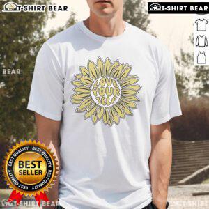 Pretty Levity Love Yourself Flower T-Shirt featuring vibrant floral design and uplifting message for self-love.