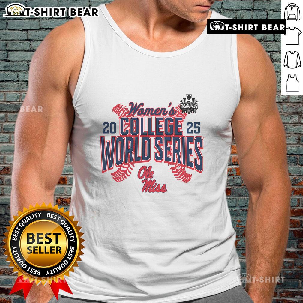 Alt Text: Stylish Pretty Ole Miss Rebels 2025 NCAA Softball Women's College World Series tank top showcased on display.