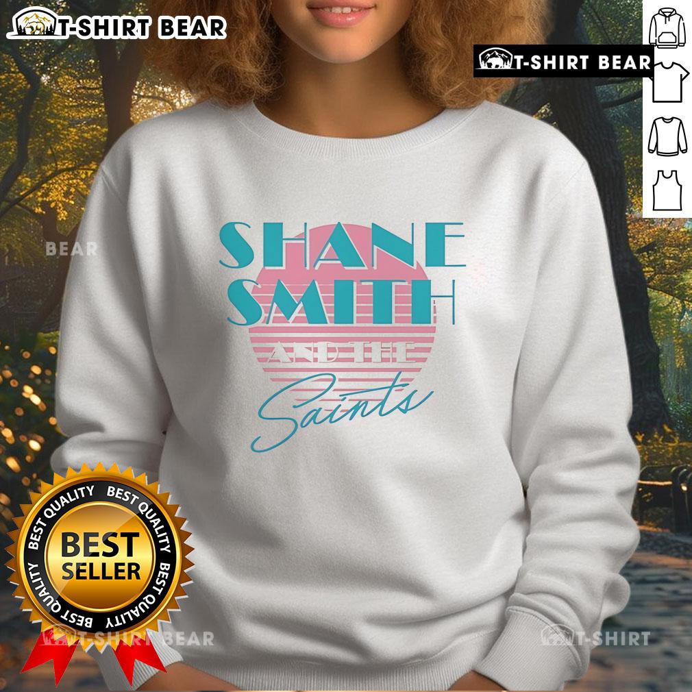 Pretty Shane Smith and The Saints synthwave sweatshirt featuring vibrant colors and retro design.