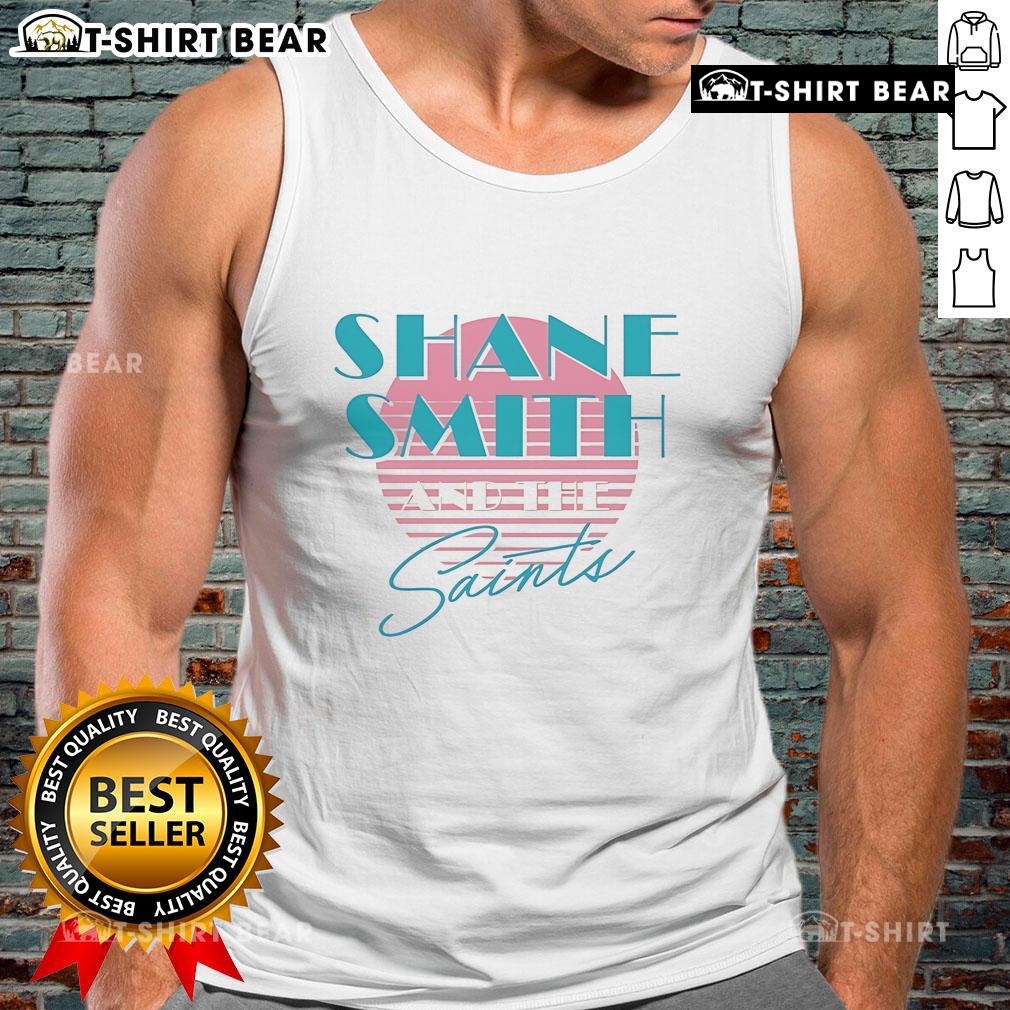 Pretty Shane Smith and The Saints synthwave tank top featuring vibrant colors and a retro design, perfect for music fans.